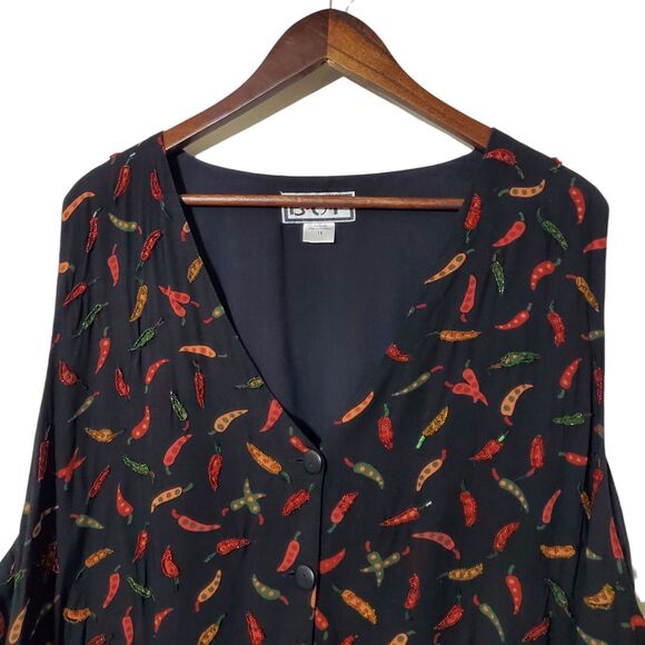 Vintage Bop Beaded Chilli Pepper Vest Size 1X Plus 90s Grunge Womens - Picture 2 of 5